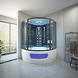 TroniTechnik® Dampfdusche Komplettdusche 2 Personen 4in1 Duschtempel Whirlpool Badewanne Dampfsauna mit Regendusche, Fußmassage, Radio Dusche 135x135 Fertigdusche freistehend Runddusche Wellnessdusche
