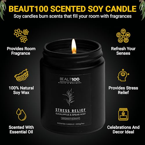 BEAUT100 Stress Relief Candle | Scented Candles for Men & Women | Aromatherapy Candle, Long Lasting Relax Soy Candles for Home | Candles Gift for Women & Men. - Image 4