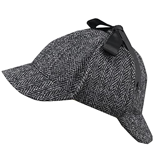 Heavyoff Herren Deerstalker Mütze Detektive Hut Wollmischung Tweedkappe Zwei Brims Beret Grau 1 Groß Cover