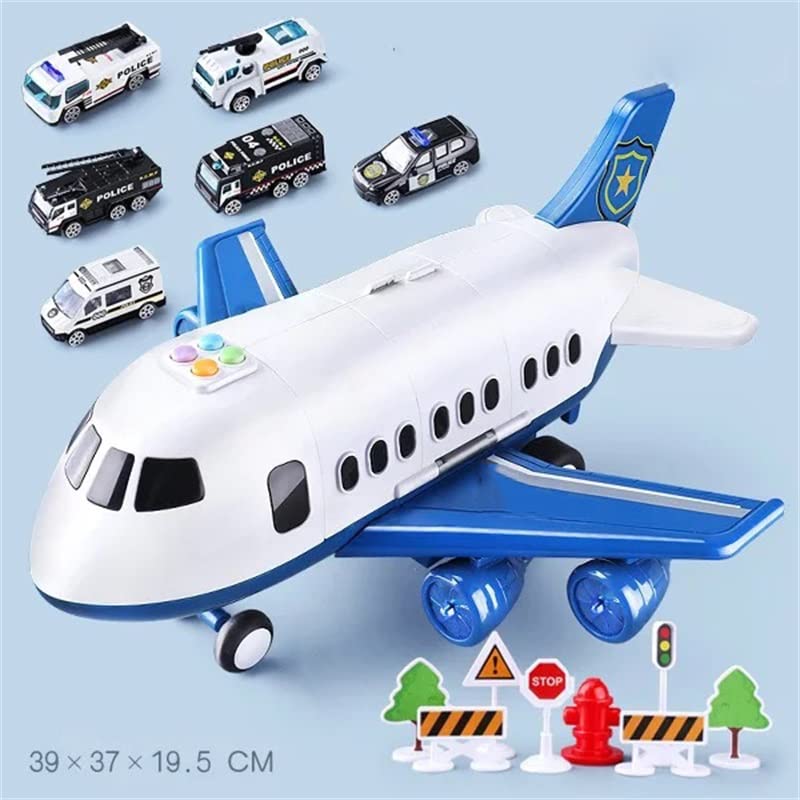 Modèle d'avion à Thème avec Rail Coulissant et Fonction Musicale pour Un Jeu Amusant, Jouet d'avion de 40 Cm de Long avec Voiture en Alliage, Avion Jouet pour Enfants (Thème Policier)