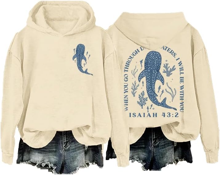 Shark Hoodie Whale Shark Sweatshirt Christian Hoodie For Women Ocean Clothes Graphic Sweatshirts For Women