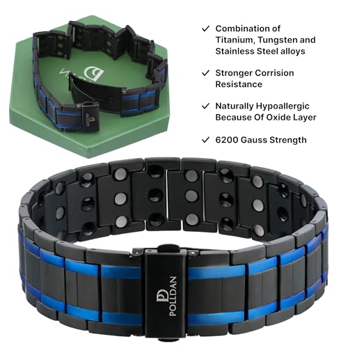Polldan ® Mens Magnetic Bracelet With 6200 Gauss Power | 3X Strength Mens Bracelet | Titanium Bracelets For Men With Fold-Over Clasp thumb #1