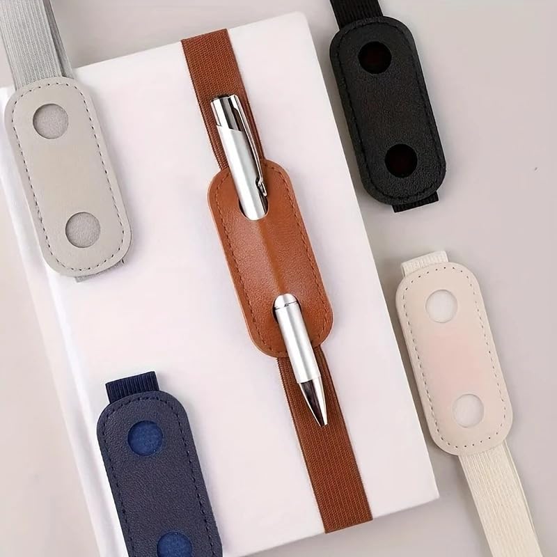 Pacote com 5 porta-canetas elásticas para cadernos, estojo de couro sintético para fichários e livros