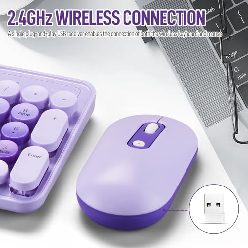 Image of Wireless Keyboard and Mouse Combo, Full Size Compact Quiet Wireless Keyboard and Mouse Set 2.4G Ultra-Thin Sleek Design for Windows, Desktop, PC, Notebook, Laptop,Round Keys Purple Mixed Punk Color