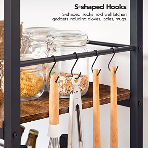 Hoobro Kitchen Island With Storage,Industrial Kitchen Counter With Hooks And Side Enclosures, 3 Tier Kitchen Cart With Large Workstation, Saving Space, Easy Assembly, Rustic Brown And Black Bf03Zd01 #TOP5