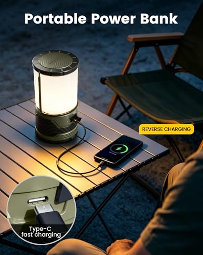 Lampe camping batterie externe 5000mAh USB-C et éclairage 7 modes