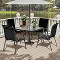 UDPATIO Patio Dining Set for 4, Outdoor Table and Chairs Set with Textured Glass Table, 4 Stackable Patio Chairs, Outdoor Furniture Set for Deck Garden Backyard Lawn Poolside (Black)