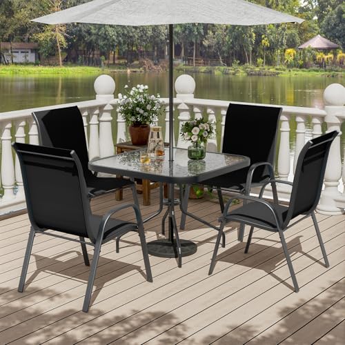 Image of UDPATIO Patio Chairs Set of 4, Stackable Outdoor Dining Chairs with High Back, Breathable Textilene Fabric Outdoor Chair All Weather, for Garden, Backyard (Black)