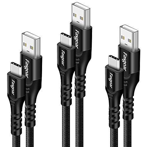 Fasgear kabel USB C,3 sztuki 15 m nylon pleciony USB typu C szybki kabel synchronizacyjny kompatybilny z Moto G6 G7 Galaxy S10 S8 S8 Note 9 One-plus 7 7pro So-ny Xperia XZ Hua-wei P30 P20 (czarny)
