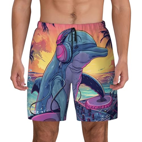 Hip-Hop Dj Dolphin Funny Men's Swim Trunks Board Shorts Quick Dry-