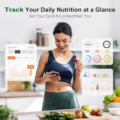 Image of Ultrean Smart Food Kitchen Scale with Nutritional Calculator, App for Macro & Calorie Tracking, AI Scan, Digital Grams and Ounces for Weight Loss, Rechargeable, Stainless Steel, 33lb /15kg
