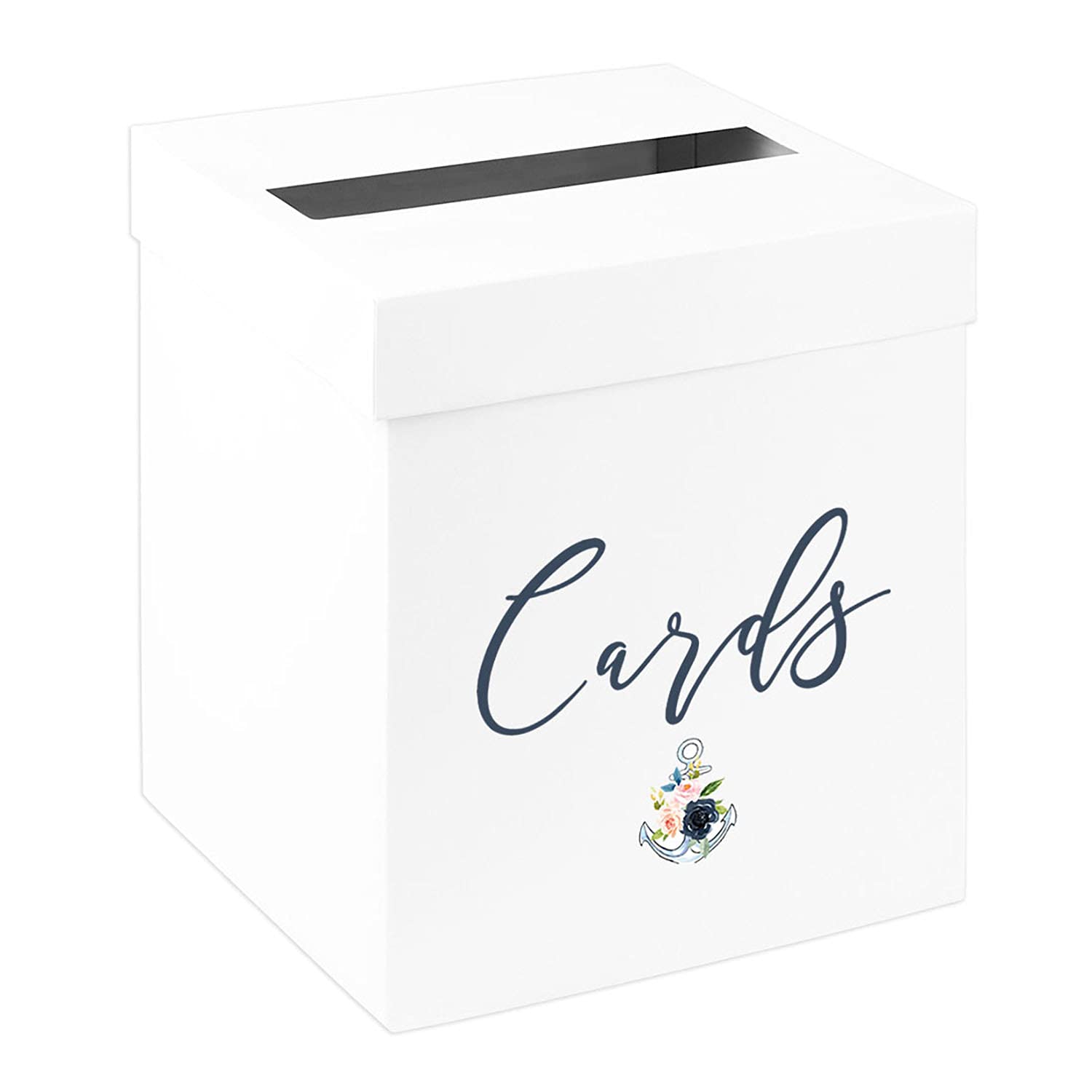 Andaz Press Sturdy White Wedding Day Card Box Nautical Beach Florals Wedding Gift Boxes for Cards Card Box for Bridal Shower Baby Shower Birthday Graduation Events 10x10x10 Inches