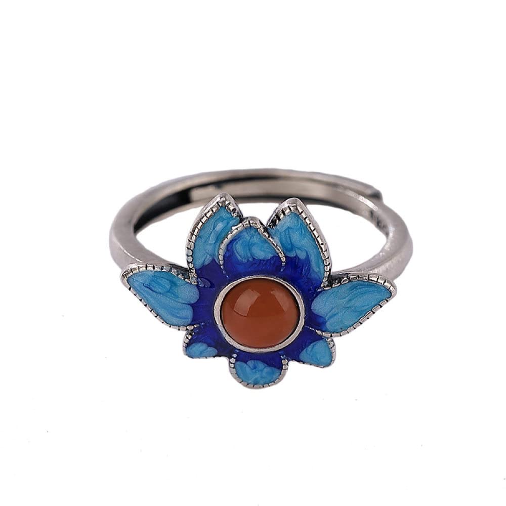 Ring Aus 925Er Sterlingsilber, Sterling Silber Ringe Frauen 925 Lotus Verstellbare Ringe Retro Nationalen Stil Verstellbare Sterling Kleid Ringe Verlobungsring Geschenke Für Männer Mädchen Frau E
