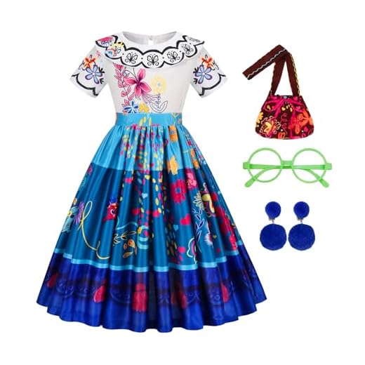 Gridamea Disfraz Mirabel Encanto Vestido de Isabella para niñas, disfraz de Isabela para niños pequeños, vestido de princesa fantástico con bolsa, pendientes, traje de anteojos para