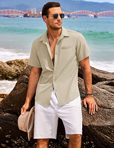 Coofandy Linen Button Up Shirts For Men Short Sleeve Summer Beach Shirts Lightweight Hawaiian Shirts #TOP2