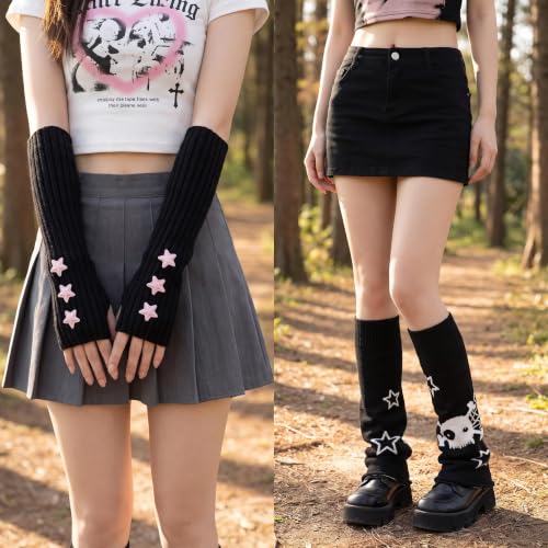 Image of Star Arm Warmers Print Two Side Wear Leg Warmers Set Y2k Girls Japanese Kawaii Harajuku Accessory