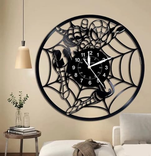 Dobooo Comic Superhero Wall Art Vintage Vinyl Record Clock Retro Wall Clock Decal Wall Sticker Gift Ideas Graduation Gift Kids Boy Clock, Black #TOP2