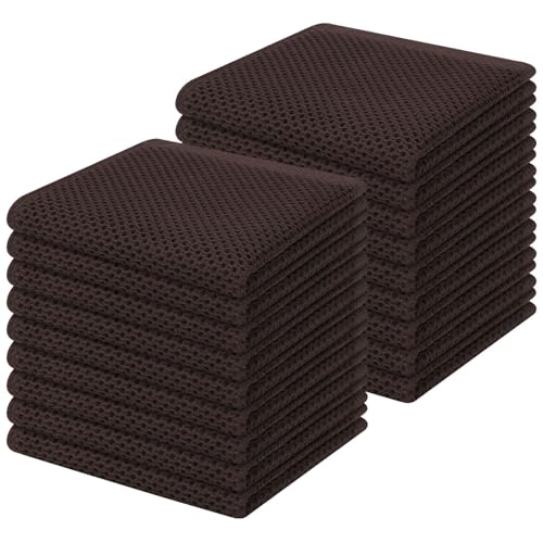 Image of Homaxy 100% Cotton Waffle Weave Kitchen Dish Cloths, Ultra Soft Absorbent Quick Drying Dish Towels, 12 x 12 Inches, 18-Pack, Dark Brown