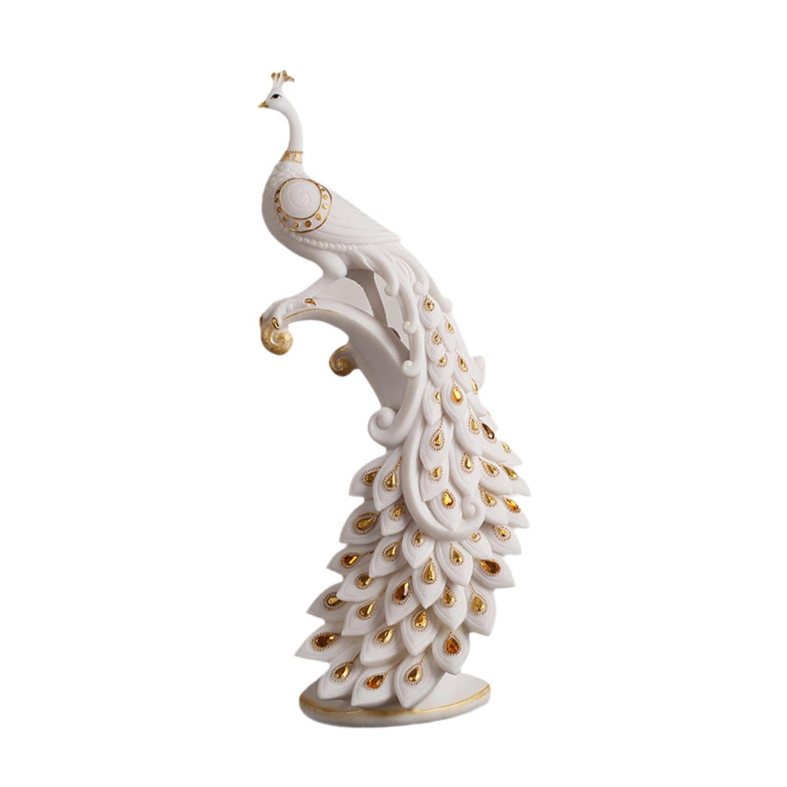 Elegante statua di pavone, decorazione per la casa, artigianato artistico, pregevole fattura, scultura in resina, oggetti da collezione, regalo, Bianco, 16x12.5x40 cm