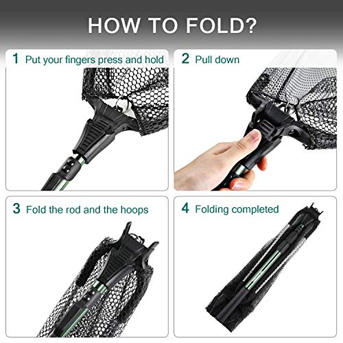 Rodeel Folding Fishing Net, Telescoping Fish Net, Landing Net, Kayak Net, Kayak Fishing Nets, Pole Net, Saltwater Fish Net Strong Rubberized Dip Rubber Fishing Net with Upgraded Bag - Thumbnail 7