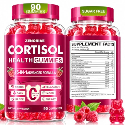 Cortisol Supplements for Women & Men Sugar Free 15-in-1 Cortisol Gummies with Magnesium Ashwagandha L-Theanine & Rhodiola Stress Mood & Focus Support Vegan 90 Count