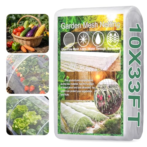 Garden Netting Pest Barrier 10X33FT Ultra Fine Garden Neting Plant Cover Garden Mesh Barrier Garden Netting for Raised Beds Insect Netting Mesh Cover Protection for Vegetable Flower Fruits Greenhouse