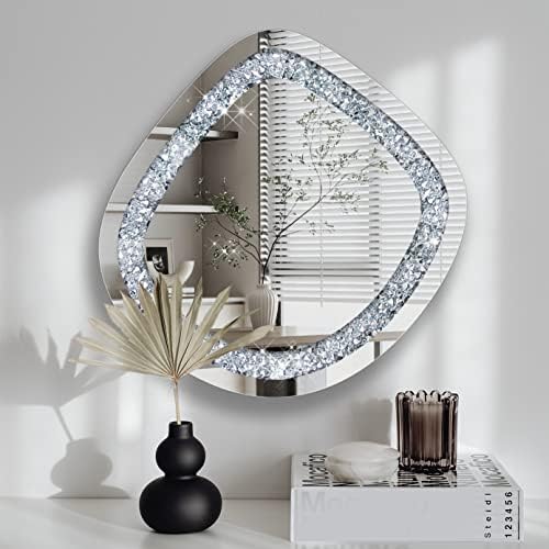 20.5" x 20" Crushed Diamond Mirror, Crushed Diamond Home Décor, Decorative Wall Mirrors,Crystal Diamond Glass Décor Mirror for Bedroom, Sparkling Bling Decoration Mirror