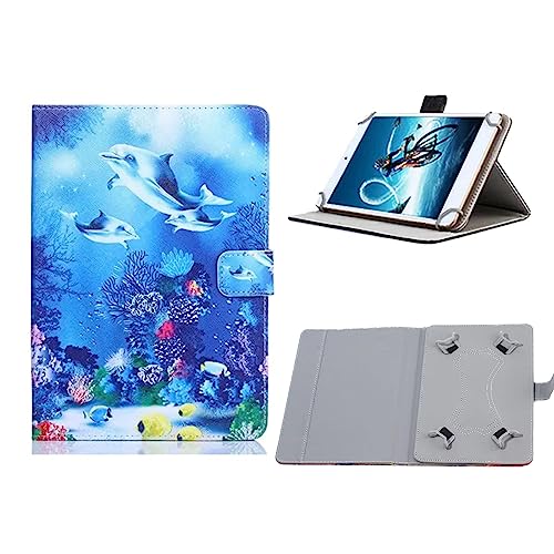 elfofle Universal Tablet 10 Inch Case for Blackview Tab 7 Pro/Tab 7/Tab 8/Tab 12 Pro/Tab 15 Pro/Tab 16, PU Leather Universal Case Compatible with TeclastT50/T40S/P30S/P40HD/ M40Plus (Dolphins)
