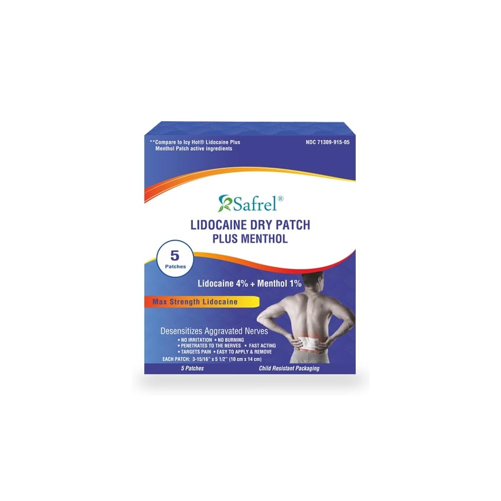 Buy Safrel Lidocaine 4 Plus Menthol Dry Patch 5 Count, Unscented Non