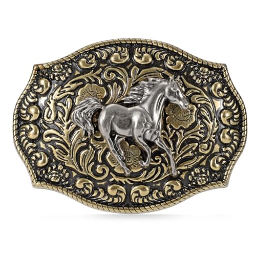 Image of SANSTHS Cowboy Belt Buckle, Western Belt Buckles for Men Women Texas Bull Rodeo Cowgirl Belt Buckle