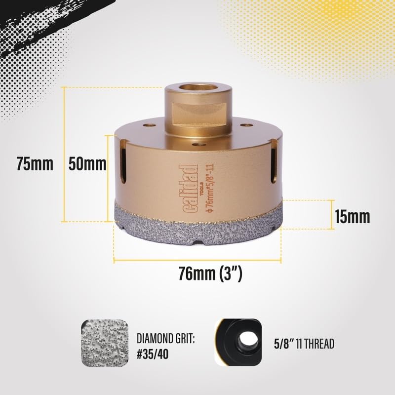 Miniatura 3 de Calidad Broca de núcleo de diamante - Sierra de agujero de diamante soldada al vacío - Perforación de núcleo de alta precisión - Broca multiusos