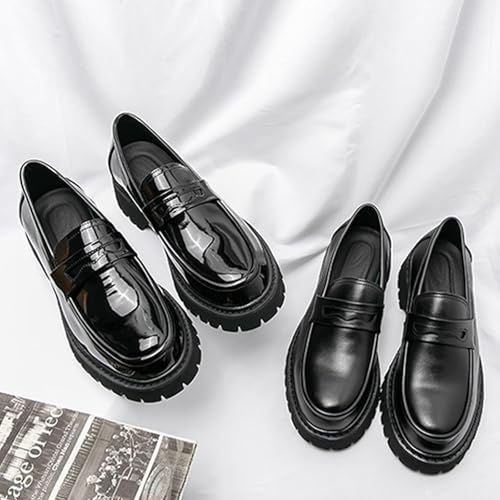 Men's Leather Platform Chunky Slip-On Penny Loafers Classic Round Toe Lug Sole Business Casual Formal Work Shoes4