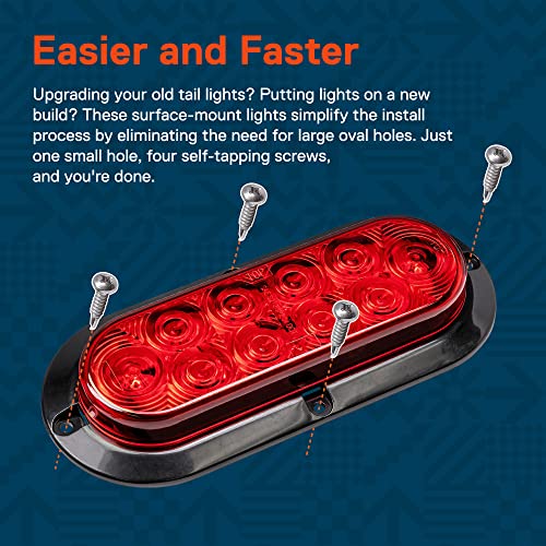 2Pc 6 Inch Red Oval Led Trailer Tail Light Kit [Dot Fmvss 108] [Sae S2T2I6] [Surface-Mount] [Ip67 Waterproof] [Stop Turn Tail] Trailer Brake Lights For Boat Trailer Rv Trucks #TOP4