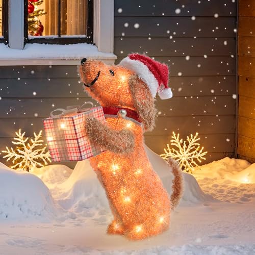 GENIMO Outdoor Dog Christmas Decorations, 24 Inch Outdoor Lighted Holiday