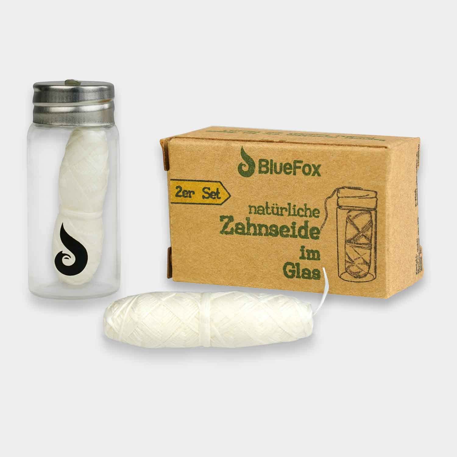 BlueFox Hilo dental sostenible sin plástico, hilo dental vegano de fibra de maíz en vidrio I con cera vegetal natural, sin plástico, 40 x 30 metros sostenible, paquete de recarga