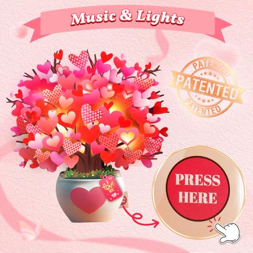 Image of APOTODITO Anniversary Card, Card with Music and Lights, Tree of Hearts Bouquet 3D Card for Women Wife