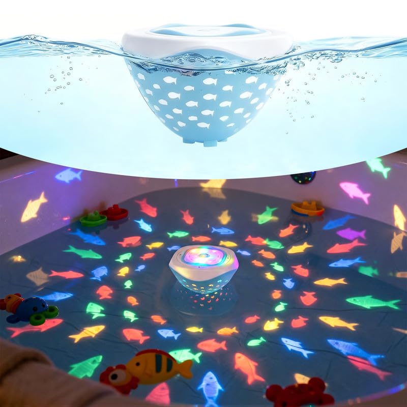cambk Waterproof Bathtub Light for Kids Battery Operated Fish Bath Lights for Tub & Bath Time Color Changing Mood Lighting with Fish World Light Show