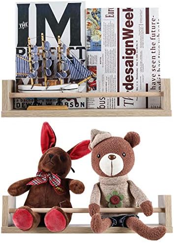 EasyPAG Pack of 4 Wood Nursery Versatile Floating Shelves,Wall Mounted Spice Rack,Book Organiser,Decoration Holder,Display Shelf for Bedroom,Living Room,Bathroom,Natural