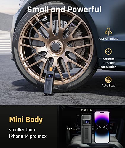 Tire Inflator Portable Air Compressor Car[38L/Min Super Fast Inflate]Ryseab 12V Dc Air Pump For Car Tires[Powerful & Small]Car Tire Pump Led Light Portable Air Compressor Car Tires For Ball Moto Bike #TOP1