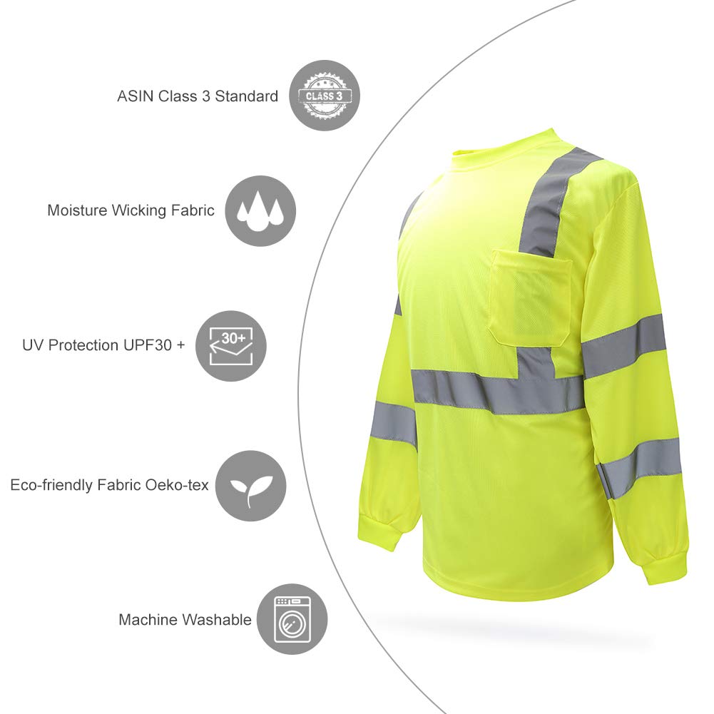 Hi vis Koszulka z długim rękawem, robocza, odblaskowa, bezpieczna, polo, EN20471 klasa 3, XS–8XL
