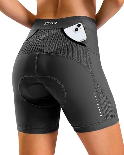 Bikewa Women's Bike Shorts 4D Gel Padded with Pockets Road Cycling Biking Bicycle Shorts for Women(Dark Grey,S)