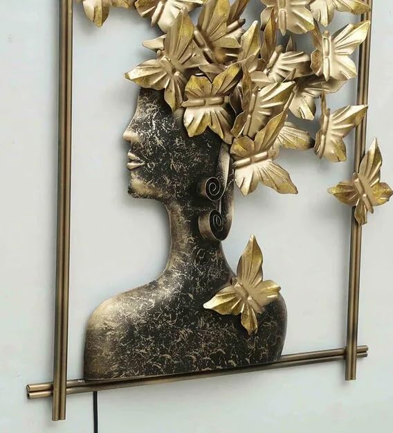 Image of Bharat Art Metal Tree Wall Art with LED Light for Living Room | Handcrafted Iron Tree Wall Hanging Home Decoration for Bedroom, Hall, Office & Entrance | BUTTERFLY WOMAN FRAME | 21x2x29 inch | WD065