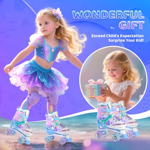 Image of NEMONE Mermaid 4 Size Adjustable Light up Roller Skates for Girls, Purple Blue Skates for Toddlers, Outdoor Beginner Kids Roller Skates Indoor - Size Small(10C-13C US)