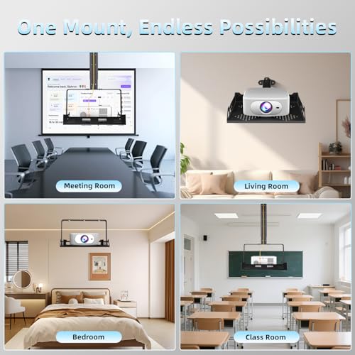 Salange 3-in-1 Projector Mount, Adjustable Height Ceiling/Wall Mount with Tray, Heavy-Duty Stand w Cable Management, Holds Up to 22 lbs, Ideal for Home Theater and Office (Black)