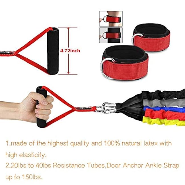Rocutus Resistance Bands Set, 15 Pack Exercise Resistance Tubes with Anti-Snap Heavy Duty Protective Nylon Sleeves,20lbs to 40lbs Resistance Tubes,Door Anchor Ankle Strap up to 150lbs