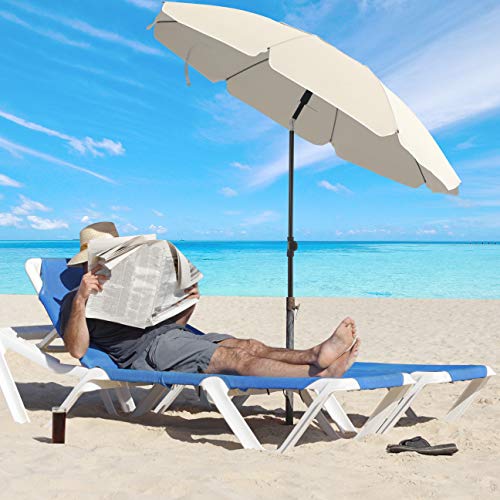 SONGMICS Parasol 160 cm Sun Protection UPF 50+ 30 Degree Tilting in Both Directions Height Adjustable with Carry Bag for Balcony Garden Patio Beach Without Base Beige GPU60WTV1