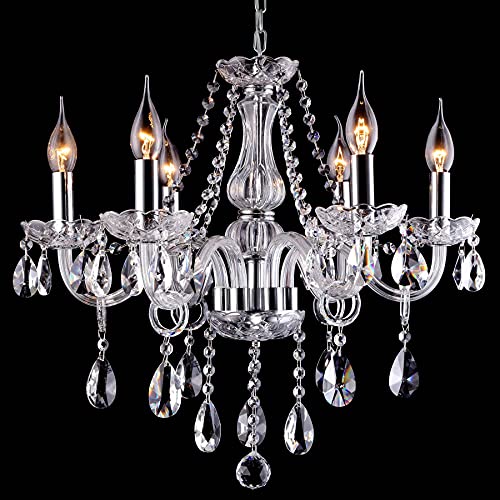 Beirio Modern Contemporary Elegant K9 Crystal Glass Chandelier Luxurious 6 Lights Pendant Ceiling Lighting Fixture For Living Room Bedroom And Dining Rome Chrome Easy To Install (21.7× 19.7 Inch) #TOP9