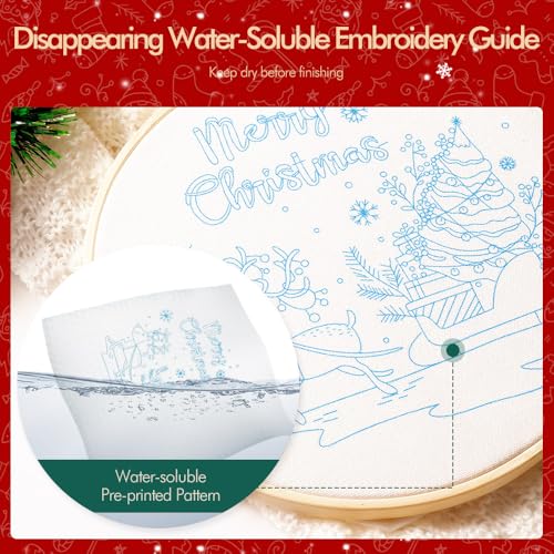 Image of wtisan Christmas Embroidery Kit, Cross Stitch Kits for Beginners, Needlepoint with All Tools & Instructions, Stamped Hand Embroidery Starter Kit for Holiday Crafts & Xmas Home Decor, W15
