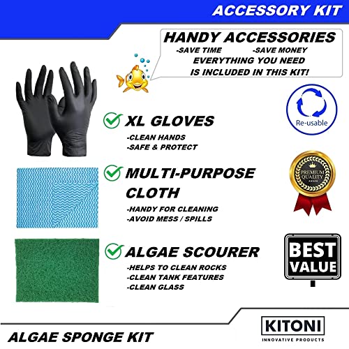 Fish Tank Cleaner Kit (5 in 1) Aquarium Gravel Cleaner Kit. 1.7m Siphon Gravel Cleaner, 40cm Sponge, Scourer, Cloth, Gloves. Hand Syphon Pump for Fish Tank. For Quick Water Changing - Image 5