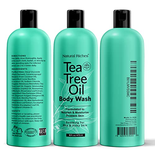 Natural Riches Tea Tree Body Wash - Body Soap To Fight Itchy Skin & Body Odor - Peppermint, Eucalyptus & Tea Tree Oil - Women & Mens Natural Body Wash 2X16 Fl Oz #TOP7